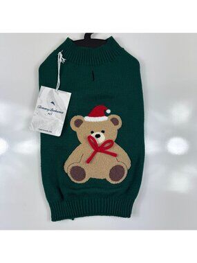 Tommy Bahama Pet Christmas Teddy Bear Dog Sweater Green Knit Medium Whimsicle